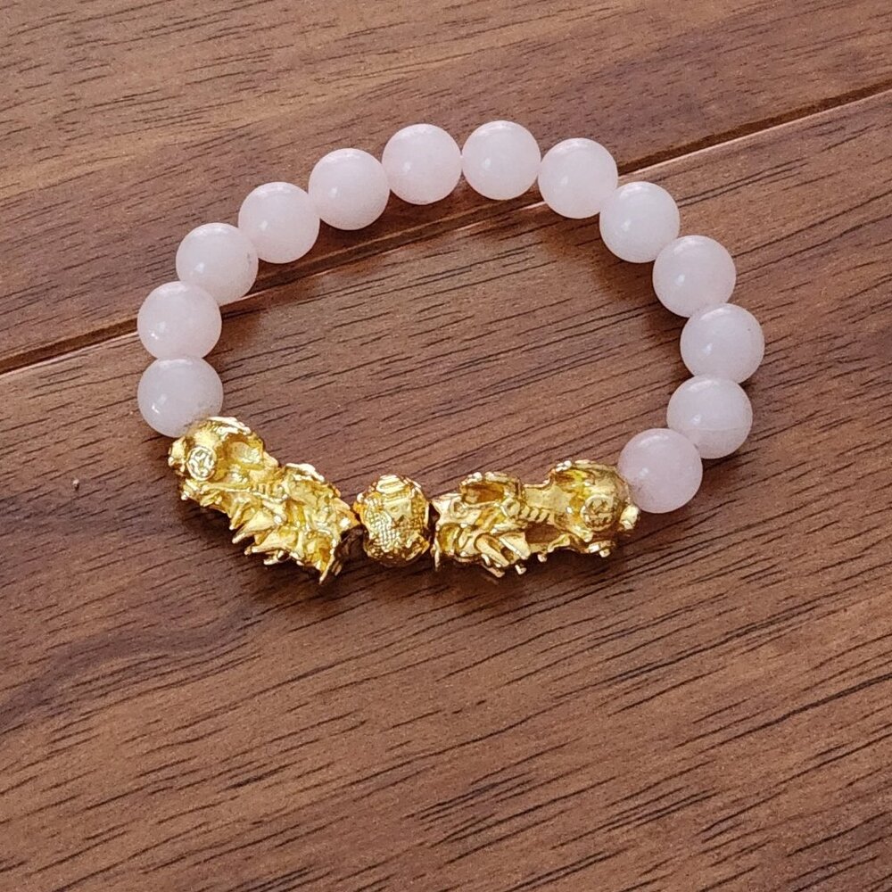 Rose Quartz Bracelet Feng Shui Bracelet Self Love & Romance foo dog dragon